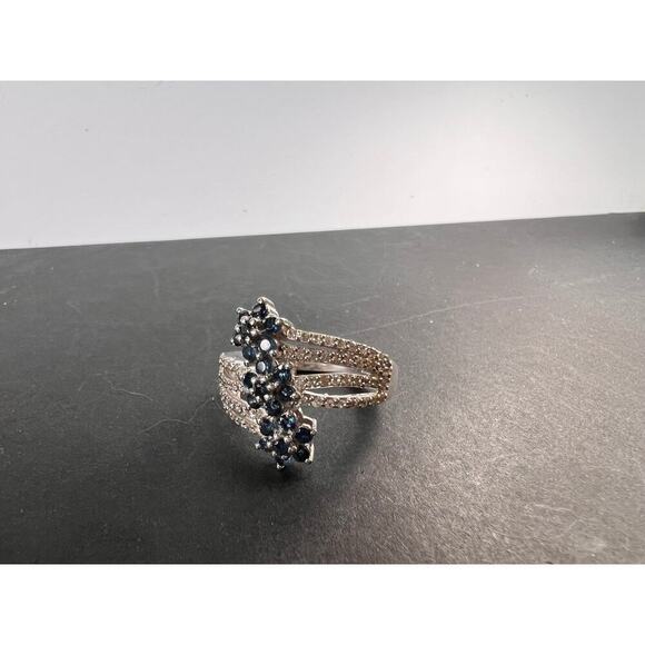 Blue tourmaline and zircon bypass ring in sterling silver size 9 - Picture 9 of 11